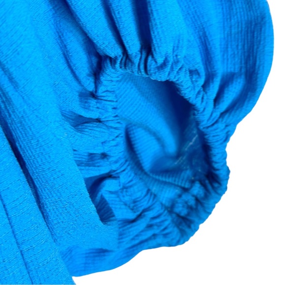 Ann Taylor NWT Vivid Sky Blue 3/4 Raglan Puffy Sleeve Blouson Peplum Top - Picture 9 of 12